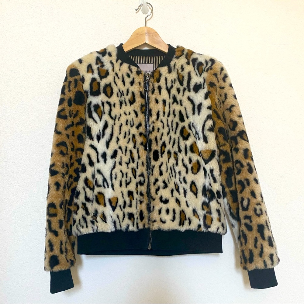 Urbancode London Faux fur leopard print bomber jacket